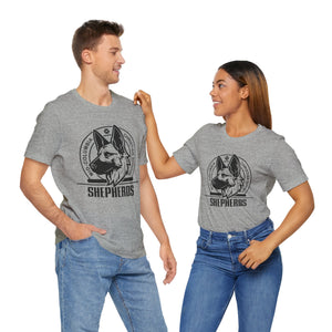 Mid-Columbia Christian School Shepherds' Pride Unisex Tee - German Shepherd logo on front in black and SHEPHERD text on back.