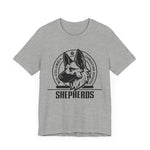Mid-Columbia Christian School Shepherds' Pride Unisex Tee - German Shepherd logo on front in black and SHEPHERD text on back.