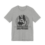 Mid-Columbia Christian School Shepherds' Pride Unisex Tee - German Shepherd logo on front in black and SHEPHERD text on back.