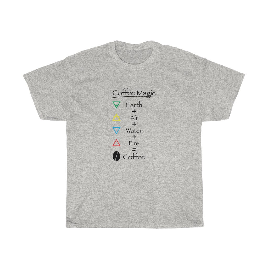 Coffee Magic Tee-shirt - Elemental Magic of Coffee - Unisex Heavy Cotton Tee - Coffee Lover's t-shirt