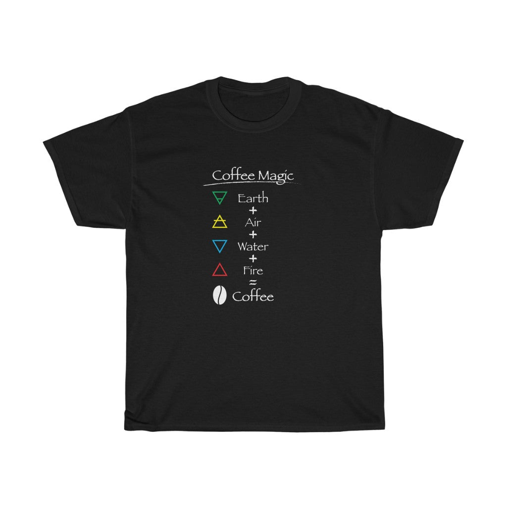 Coffee Magic Tee-shirt - Elemental Magic of Coffee - Unisex Heavy Cotton Tee - Coffee Lover's t-shirt
