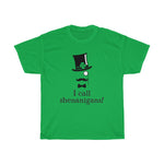 Special St Patricks Day Shamrock Edition - Unisex Heavy Cotton Tee - I call shenanigans - funny art deco design t-shirt top-hat st patricks