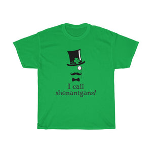Special St Patricks Day Shamrock Edition - Unisex Heavy Cotton Tee - I call shenanigans - funny art deco design t-shirt top-hat st patricks